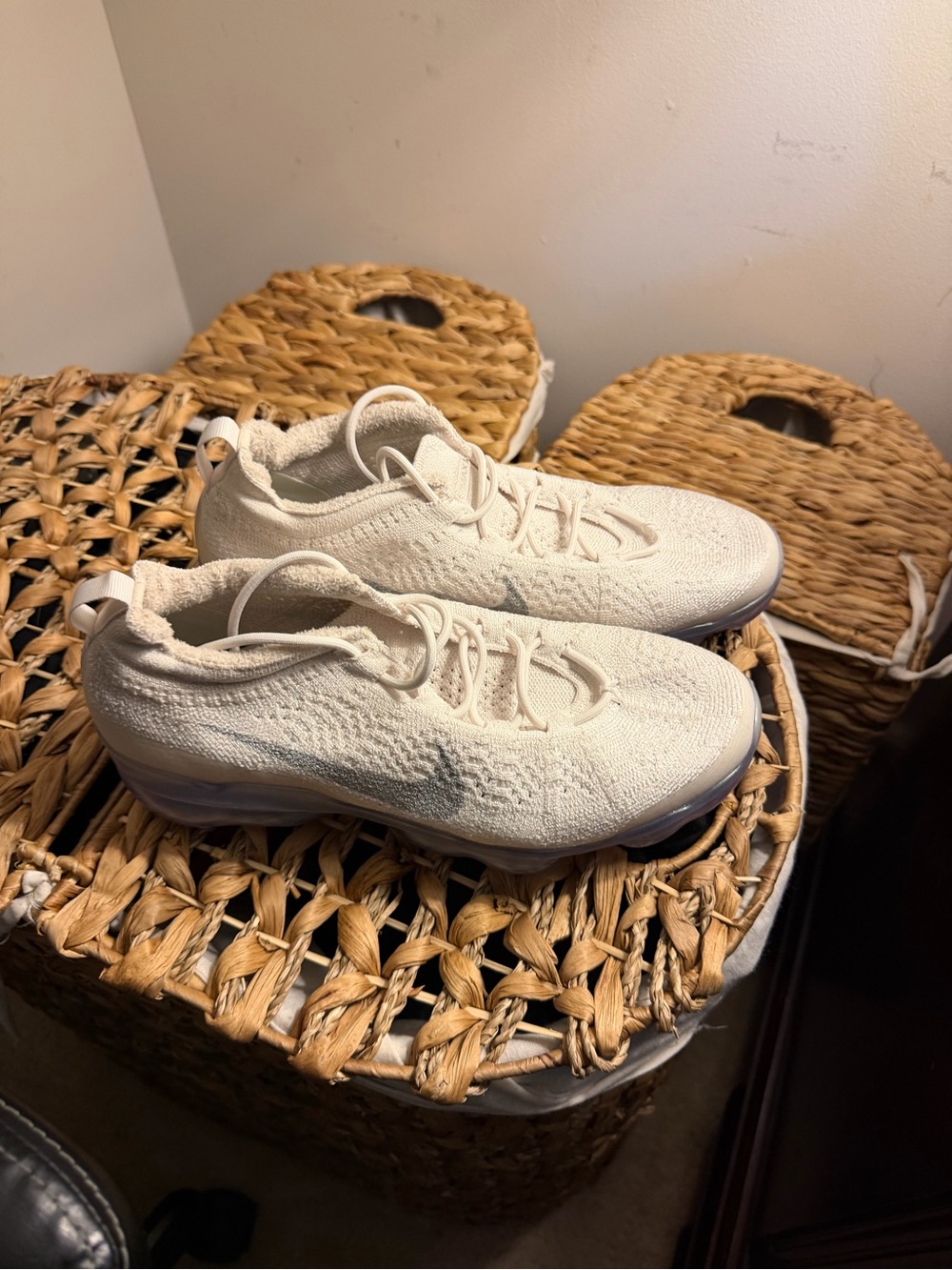 Nike Vapor Max Women’s Cream Knit Sneakers with Subtle Grey Swoosh